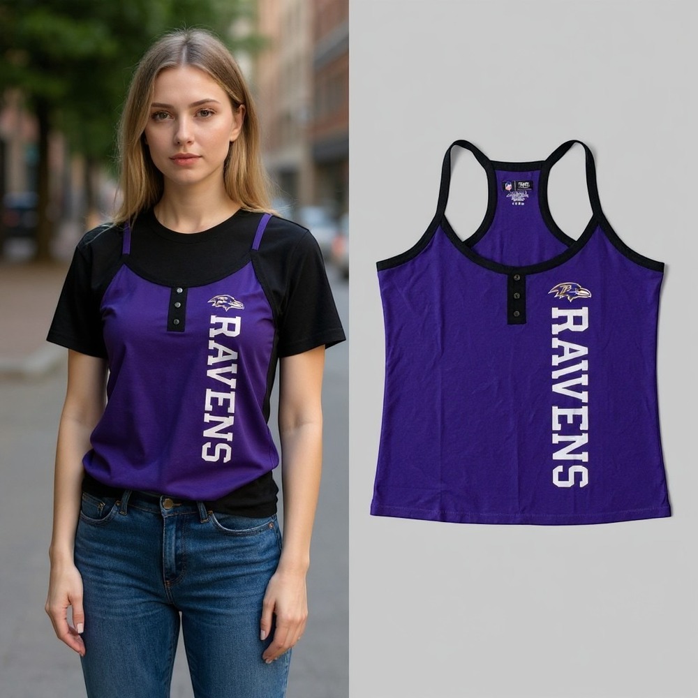 NFL Baltimore Ravens Womens Purple Henley Racerback Sleep Tank Top Size Large